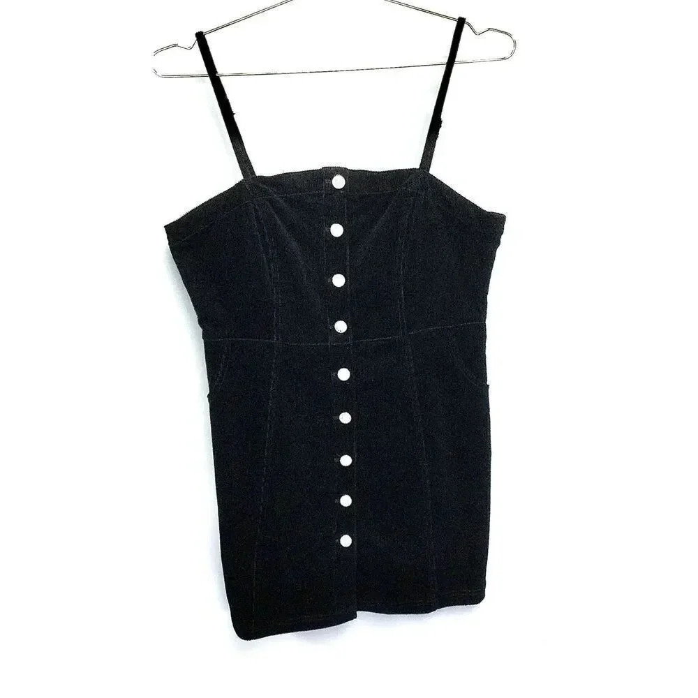 Love Tree Women's Black Corduroy Spaghetti Strap Button Front Mini Dress Size XL